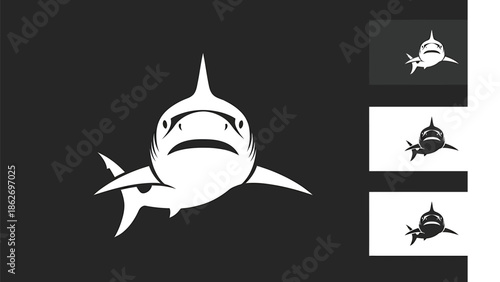 Striking White Shark Illustration on Dark Background.