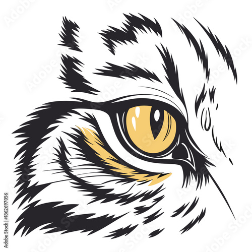 Close-Up Realistic Tiger Eye Illustration on White