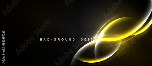 Abstract golden lines over black background. Elegant smooth curves create dynamic visual effect. Modern design element.