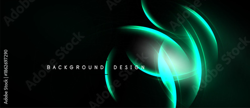 Abstract neon lines create dynamic flow. Dark background emphasizes bright turquoise curves, modern design element.