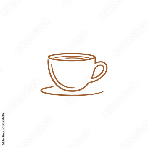 Minimalist Line Art of a Cup of Coffee on a Saucer.