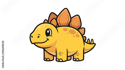 Cute Cartoon Stegosaurus with Plates and Spikes Illustration.