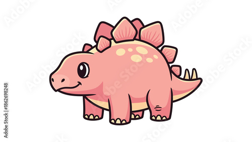 Cute Pink Stegosaurus Cartoon Character with Plates and Spikes.
