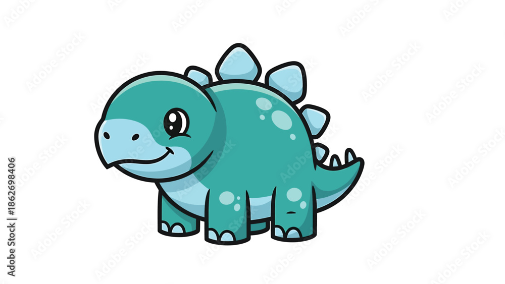 Obraz premium Cute Cartoon Stegosaurus with Plates and Spikes Illustration.