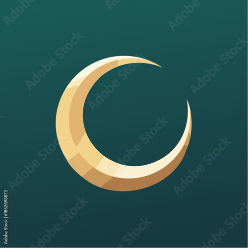 Minimalist golden crescent moon logo design in Islamic vector format with geometric shapes