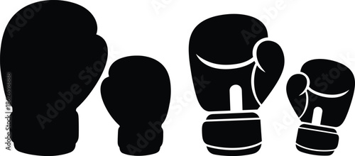 Four boxing gloves in black silhouette on a white background