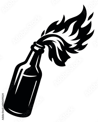 Stylized illustration of a molotov cocktail depicting flames for protest concepts