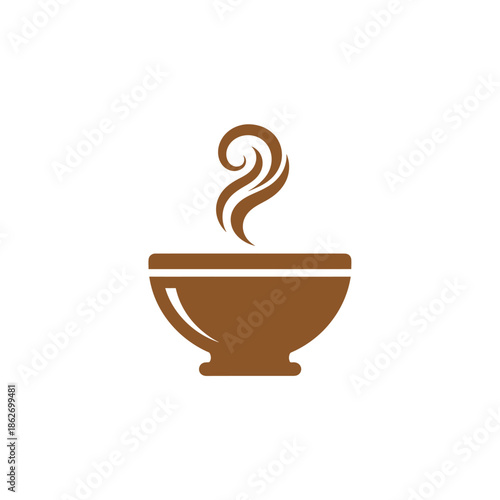 Stylized Brown Bowl with Rising Steam for Hot Beverage.