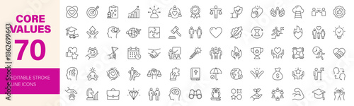 Core values icon set. Editable line icons. Vector illustration.