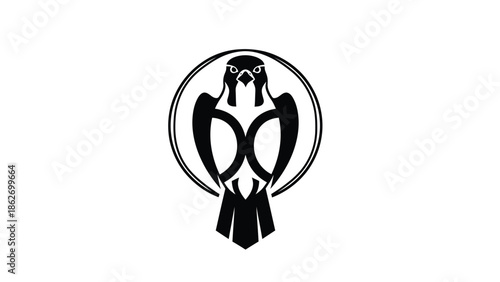 Stylized Black and White Falcon Emblem in Circular Frame.