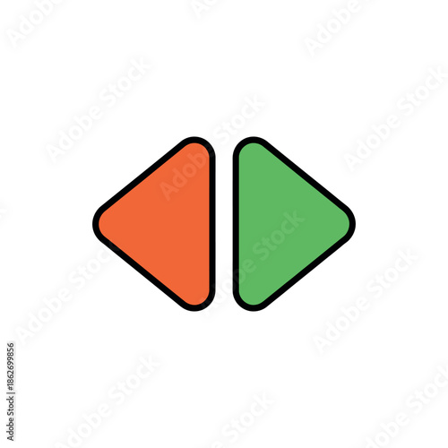 Orange and green directional arrows showing opposing movement.