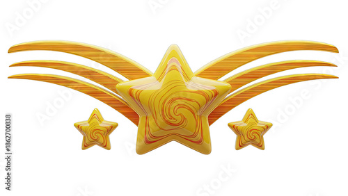 Golden Stars with Swirling Patterns and Arcing Ribbons
