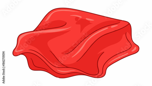 Illustrative depiction of a glossy, flowing piece of bright red fabric with soft folds and highlights