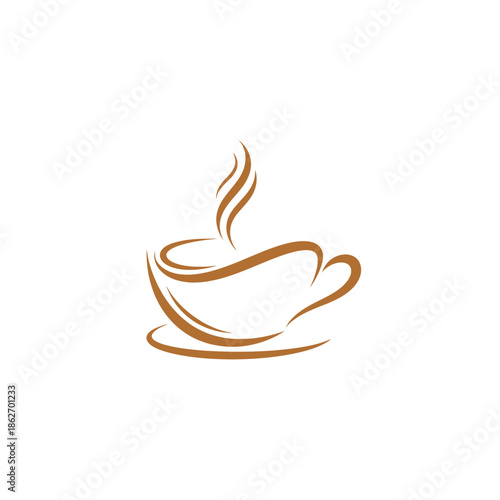 Elegant Coffee Cup Line Art with Steaming Coffee.
