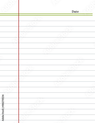 blank lined notebook page with red margin, printable sheet for writing and journaling