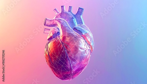 Digitally rendered human heart illustration with glowing vibrant gradients