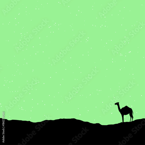 Camel Silhouette in Starry Desert Night
