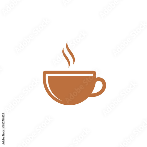 Minimalist Coffee Cup Icon with Steaming Hot Beverage.