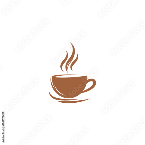 Stylized Brown Coffee Cup with Rising Steam on White Background.