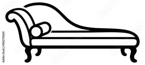Line art illustration of a chaise lounge depicting elegant furniture for interior decor