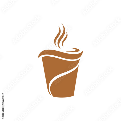 Stylized Brown Coffee Cup with Steam Illustration for Cafe Branding.