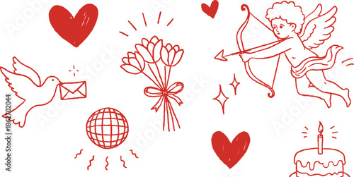 Charming Hand-Drawn Vector Art A Collection of Romantic and Celebratory Elements