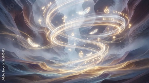 A powerful and unseen wind blowing through trees, symbolizing the mysterious, powerful, and life-giving work of the Holy Spirit.