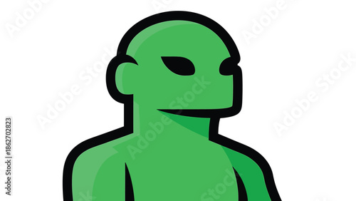 Green Alien Character with Black Outlines and Eyes.