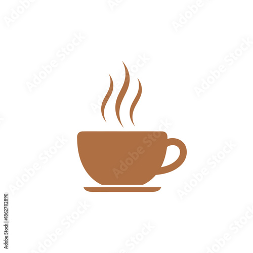 Illustration of a steaming cup of coffee on a saucer.