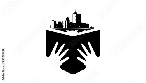 urban book symbol, black isolated silhouette
