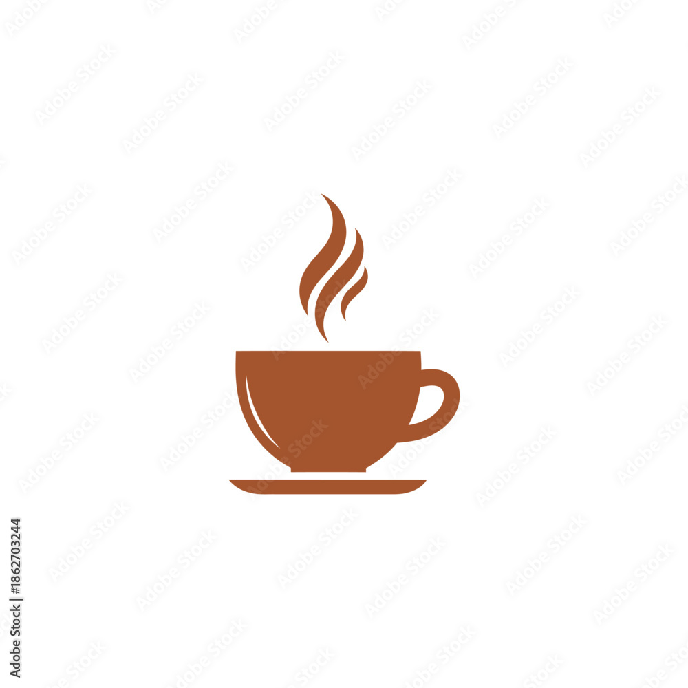 Fototapeta premium Stylized Brown Coffee Cup with Steam on a White Background.