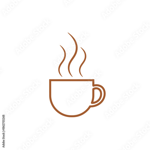 Minimalist Coffee Cup Icon with Steaming Hot Beverage.