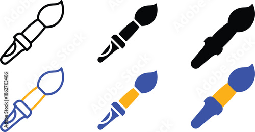 Professional Artistic Paintbrush for Creative Painting and Fine Art Illustration Graphic Collection in Multiple Styles and Vibrant Color Palette Vector Silhouette, Pictogram and Line Icon Set.eps