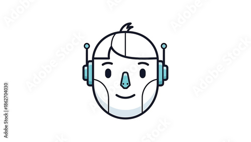 Cartoon Robot Head with Antennae and Friendly Expression.
