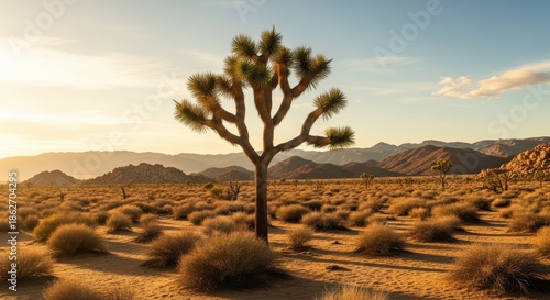 Wallpaper Mural Lone Joshua tree in desert landscape at sunset Torontodigital.ca