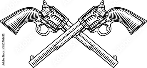 Crossed western cowboy gun ...