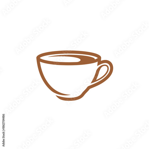 Minimalist Coffee Cup Illustration with Brown Outline on White Background.