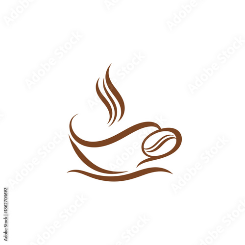 Elegant Coffee Cup Logo Design with Steaming Coffee Bean Accent.