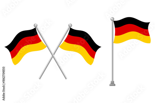 Comprehensive Vector Illustration of German National Flags, including Waving, Crossed, and Pole Versions, Perfect for Identity and Design Projects.