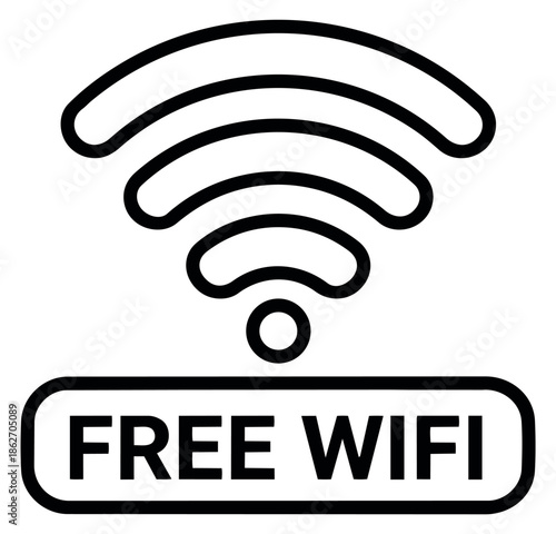 Line art illustration of a free WiFi icon depicting wireless internet access for public services