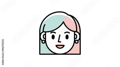 Illustration of a woman with pastel-colored hair and earrings.