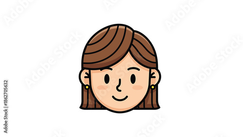 Illustration of a womans face with brown hair and earrings.