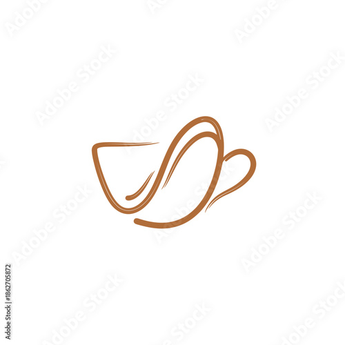 Stylized Coffee Cup Illustration with Flowing Steam Design.