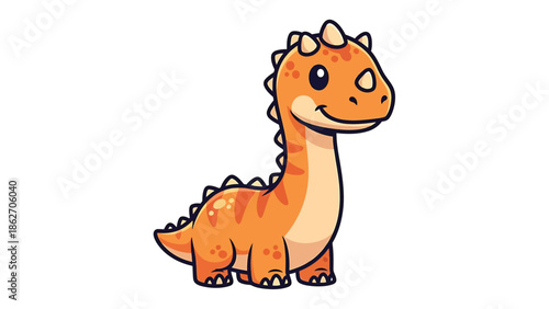Cute Cartoon Brontosaurus Dinosaur Character with Spikes and Horns.