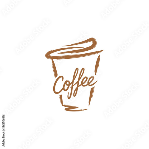 Stylized Coffee Cup Logo Design with Hand-Drawn Lettering.