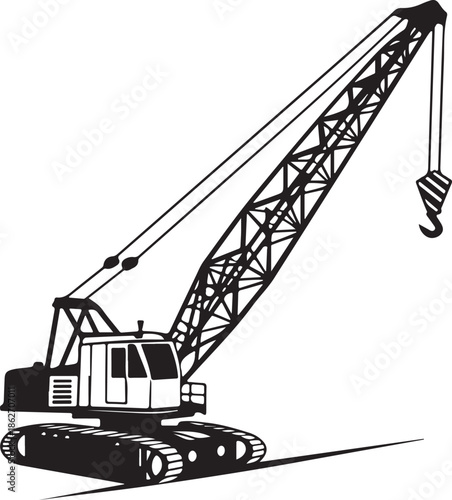 Lattice Boom Crawler Crane Vector Icon Silhouette Industrial Machinery