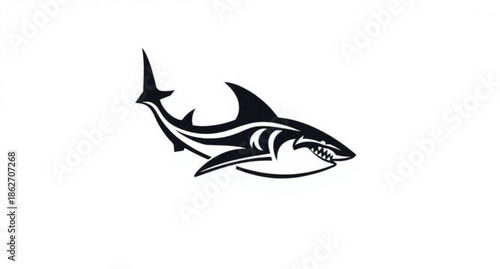 Underwater shark vector illustration featuring a marine animal silhouette swimming in the ocean with a fin, perfect for wildlife nature icons or vinyl ready fishing art