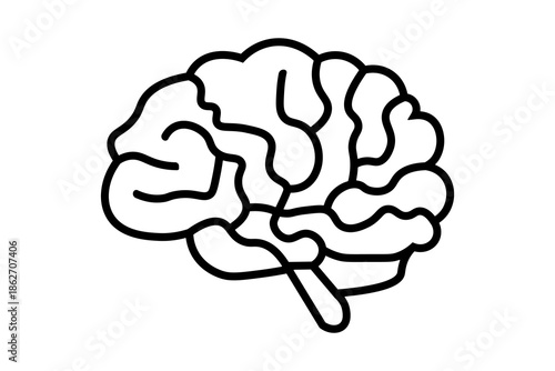The image is a black and white line art illustration of a human brain viewed from the side (lateral view).