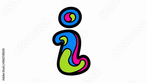 Stylized lowercase 'i' with wavy, vibrant blue, pink, and green fills against a white background