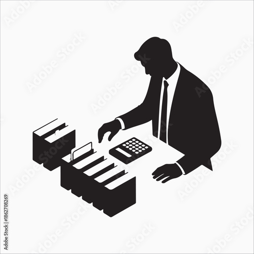 Businessman organizing files silhouette vector